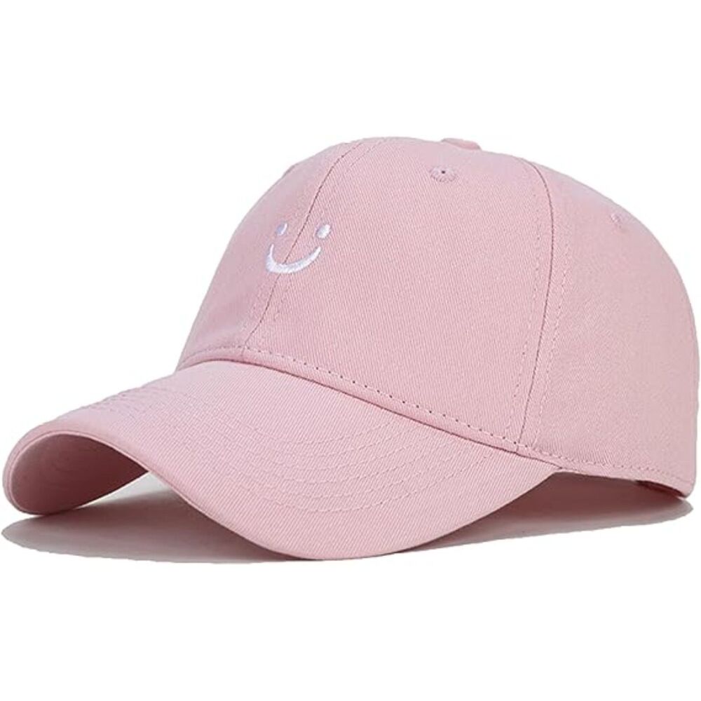 Unisex pink 100% Cotton Smile Face Embroidered Adjustable Classic Baseball Cap